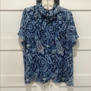 Ann Taylor Blue Paisley Cowl Neck Blouse